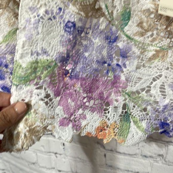 Delicate Floral Open Front Blouse W/ Attached Tank and Jeweled Necklace Ensemble - Picture 10 of 14